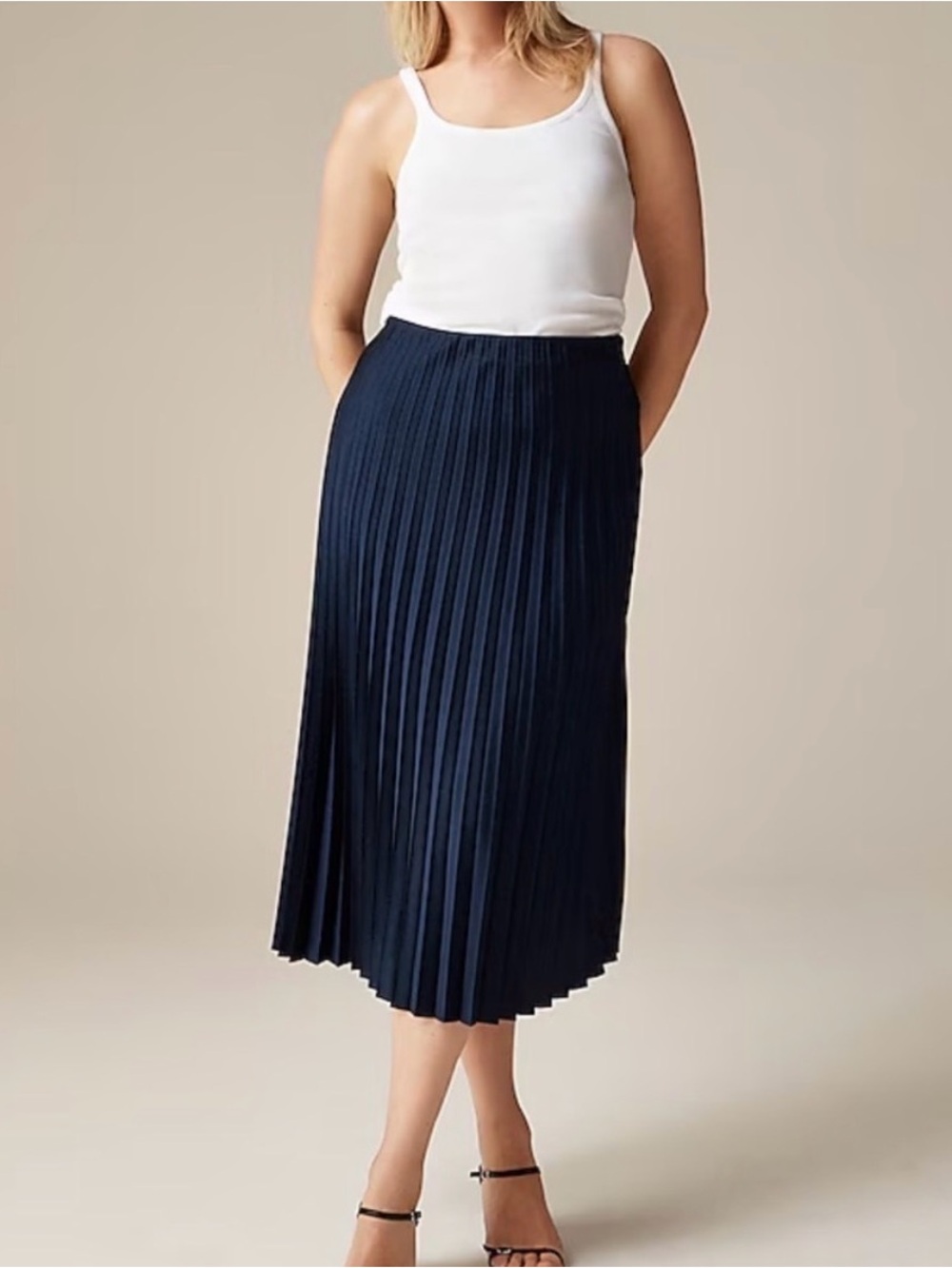 J. Crew Gwyneth Navy Pleated Midi Skirt